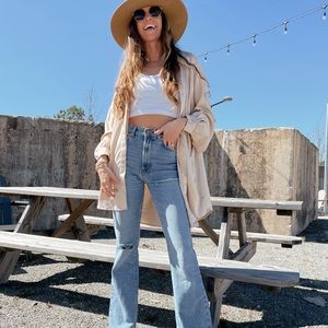 Champagne Oversized Satin shirt dress with pockets - NWT